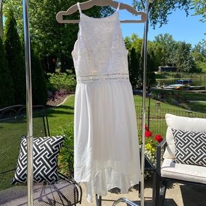 white floral dress with cutouts